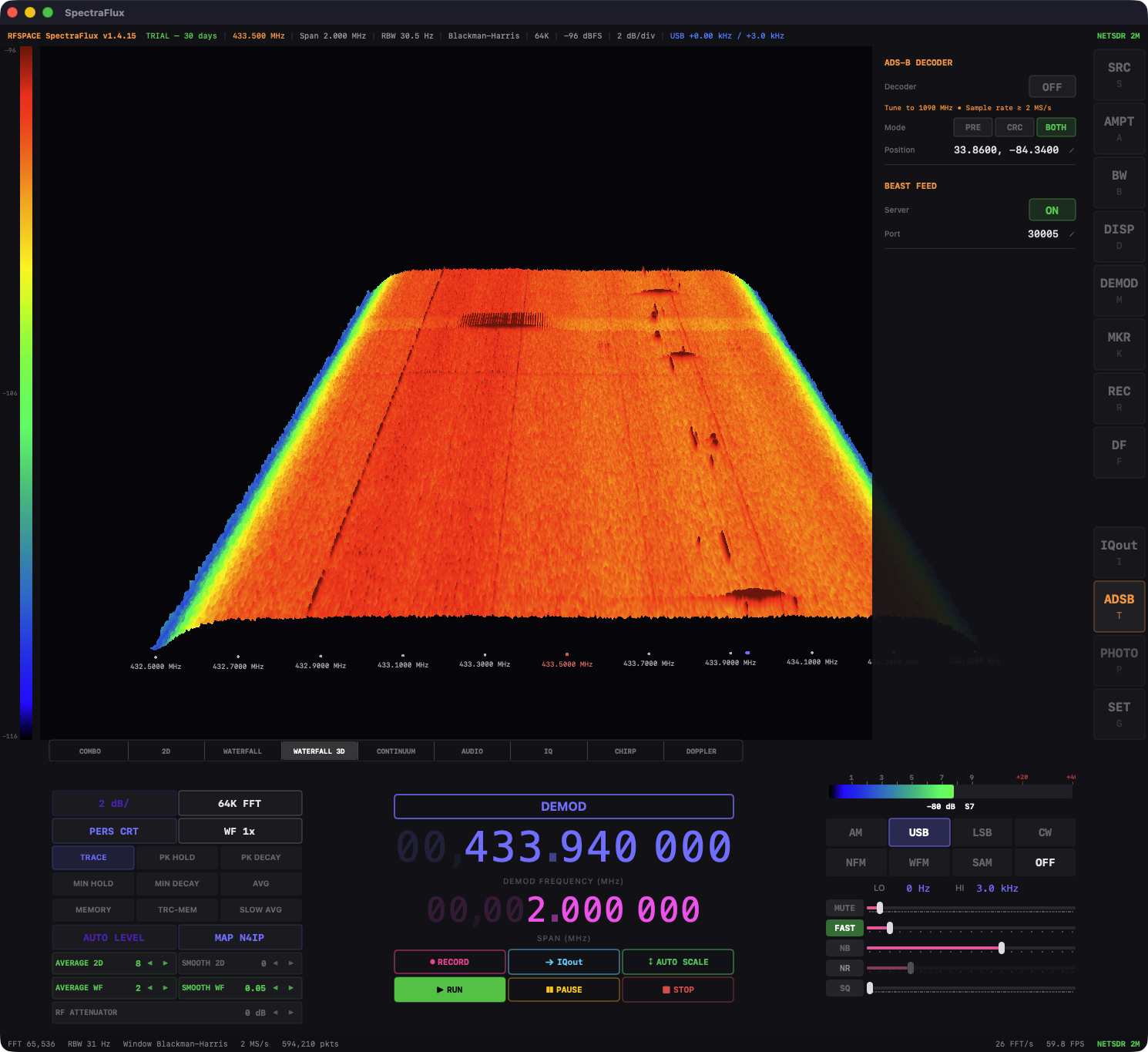 WATERFALL 3D — orange waterfall with full app context